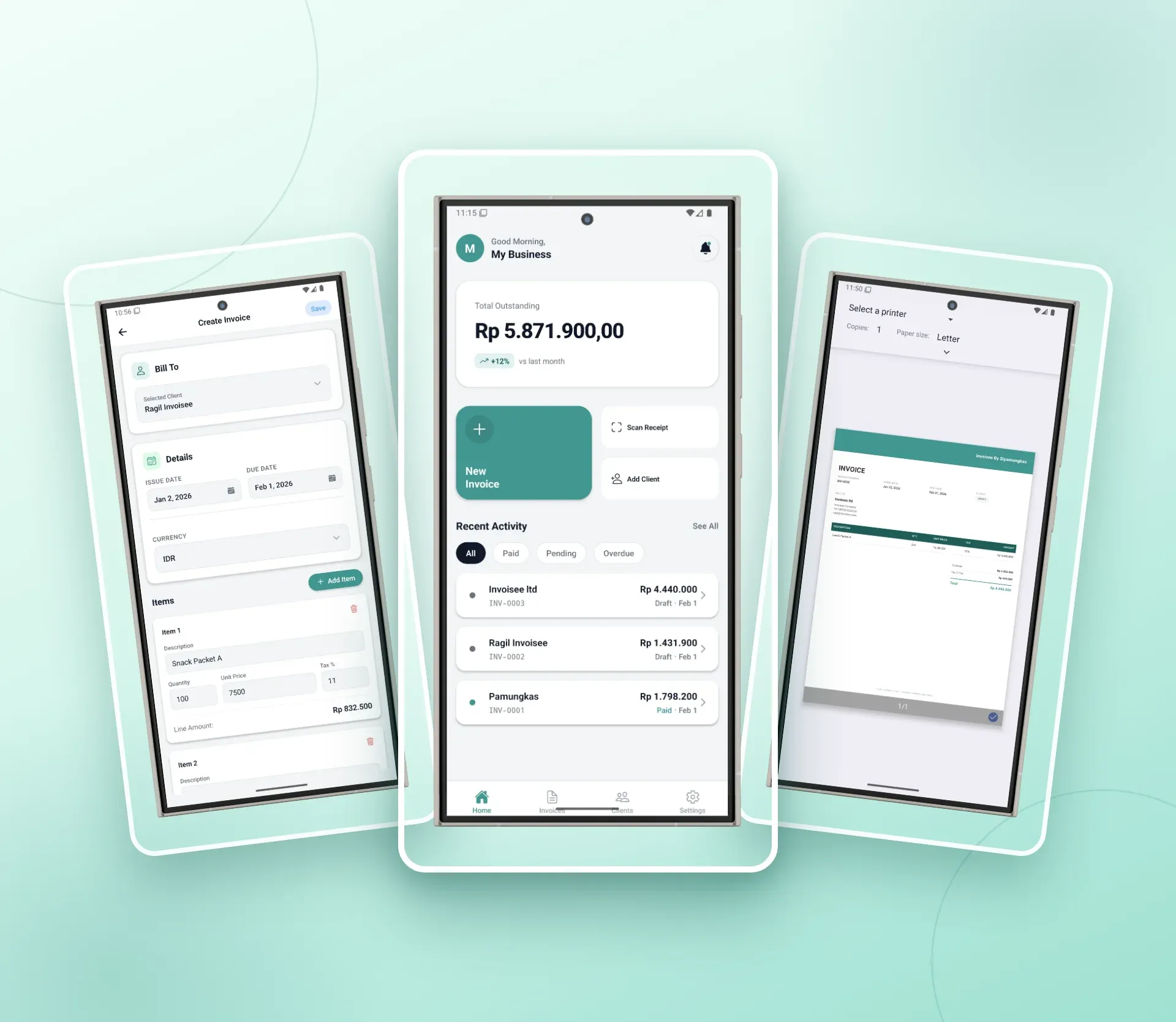 Invoisee mobile invoicing app interface